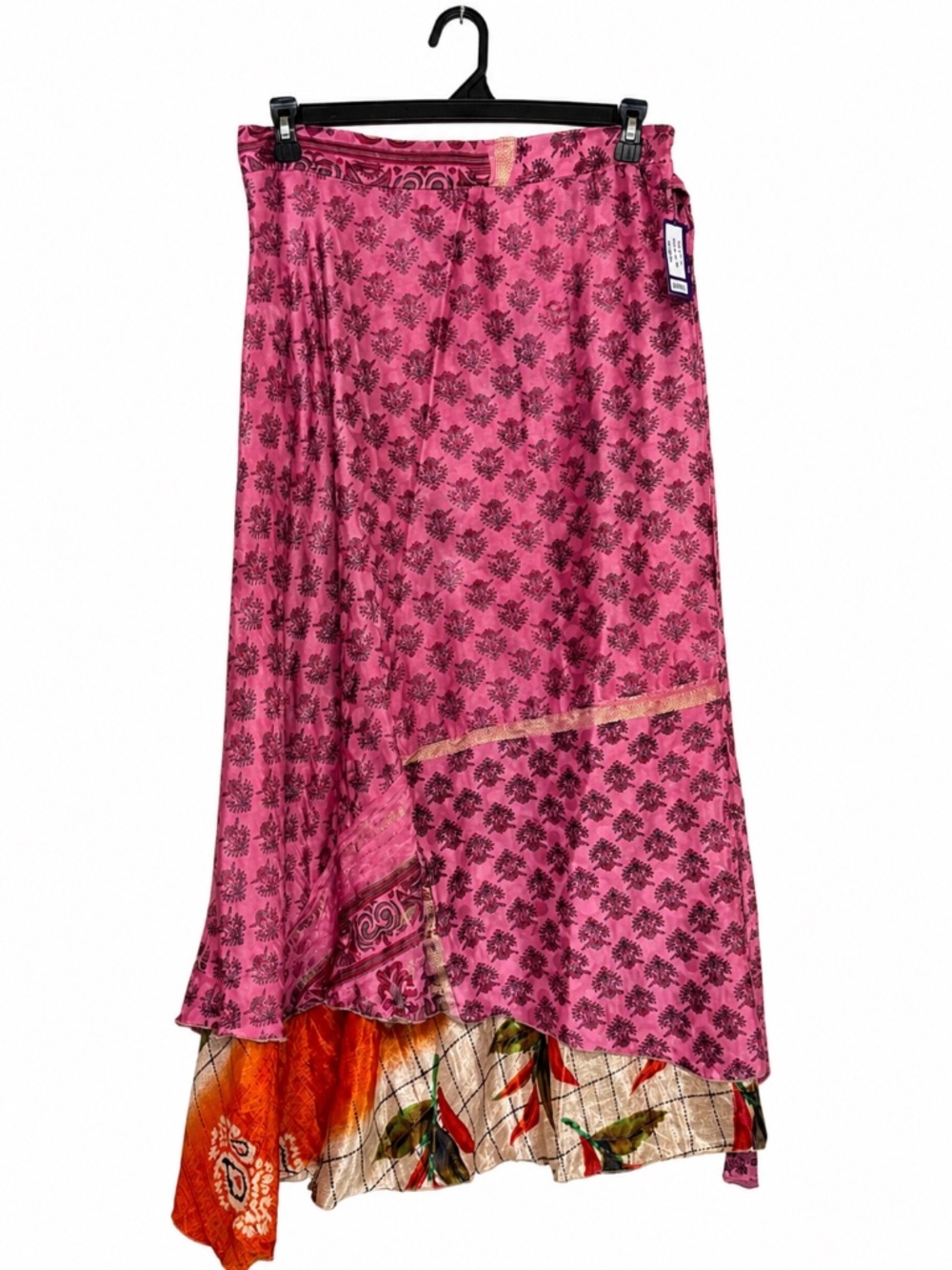 One-of-a-Kind Recycled Sari Wrap Skirt – Adjustable, Reversible, Size 14-32 NWT
